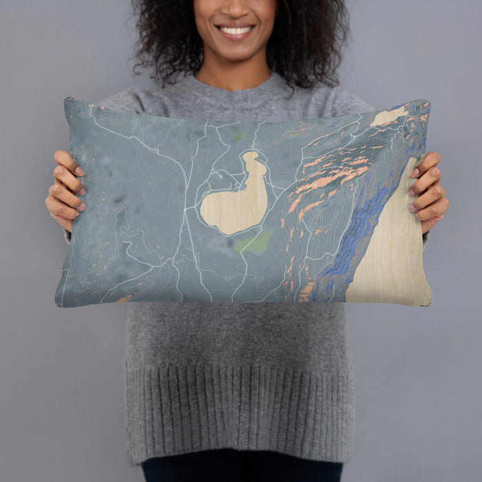 Person holding 20x12 Custom Soda Lake Wyoming Map Throw Pillow in Afternoon