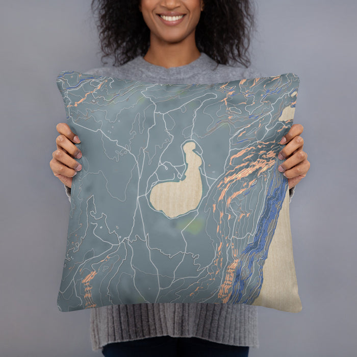 Person holding 18x18 Custom Soda Lake Wyoming Map Throw Pillow in Afternoon