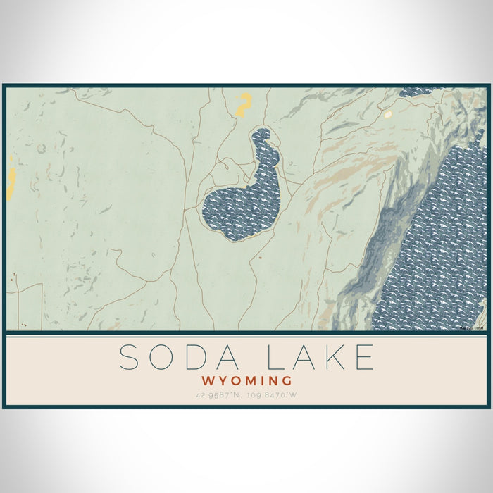 Soda Lake Wyoming Map Print Landscape Orientation in Woodblock Style With Shaded Background