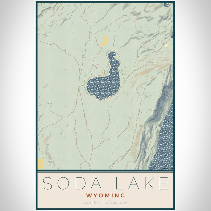 Soda Lake Wyoming Map Print Portrait Orientation in Woodblock Style With Shaded Background