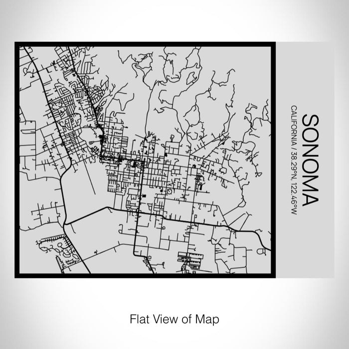 Rendered View of Sonoma California Map on 20oz Stainless Steel Insulated Bottle with Bamboo Top with printed Tactile Lines Map in Black