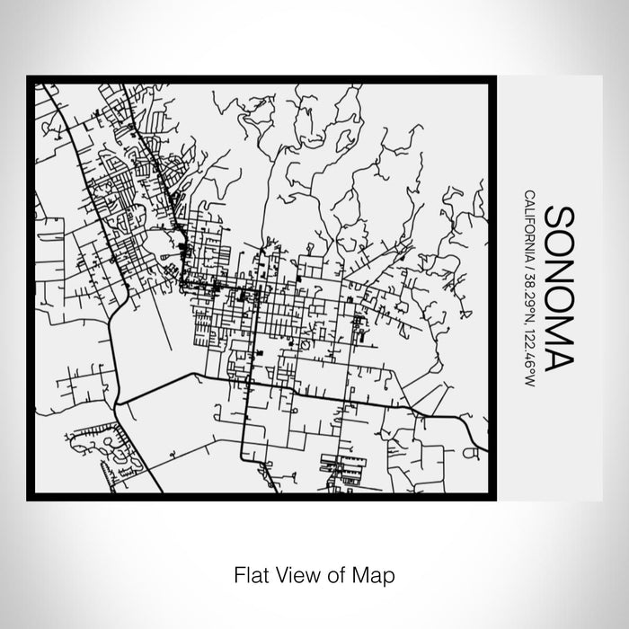 Rendered View of Sonoma California Map on 20oz Stainless Steel Insulated Bottle with Bamboo Top in Matte White with printed Tactile Lines Map in Black