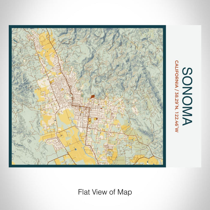 Rendered View of Sonoma California Map on 20oz Stainless Steel Insulated Bottle with Bamboo Top with printed woodblock style map