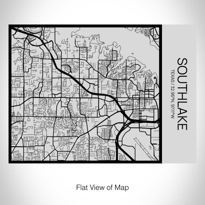 Rendered View of Southlake Texas Map on 20oz Stainless Steel Insulated Bottle with Bamboo Top with printed Tactile Lines Map in Black