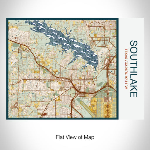 Rendered View of Southlake Texas Map on 20oz Stainless Steel Insulated Bottle with Bamboo Top with printed woodblock style map
