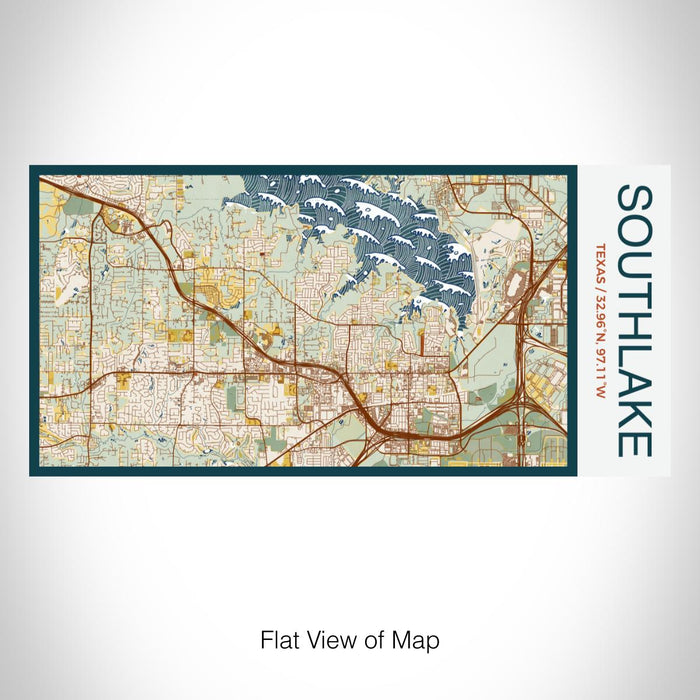 Rendered View of Southlake Texas Map on 17oz Stainless Steel Insulated Bottle with printed woodblock style map