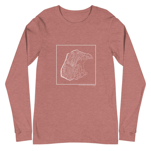 South Manitou Island Michigan Topographic  Map Unisex Long-Sleeve T-shirt with City inscription in Heather Mauve