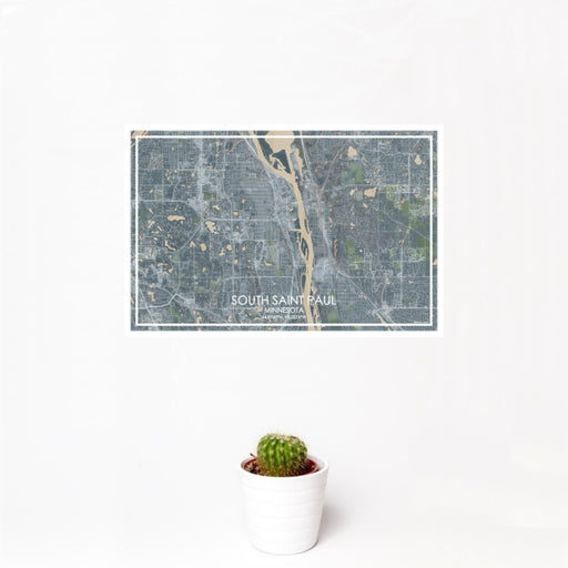 12x18 South Saint Paul Minnesota Map Print Landscape Orientation in Afternoon Style With Small Cactus Plant in White Planter