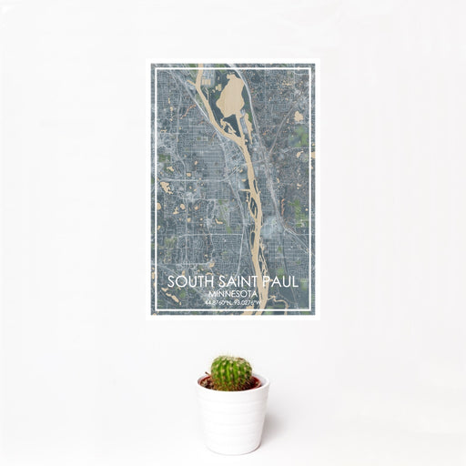 12x18 South Saint Paul Minnesota Map Print Portrait Orientation in Afternoon Style With Small Cactus Plant in White Planter