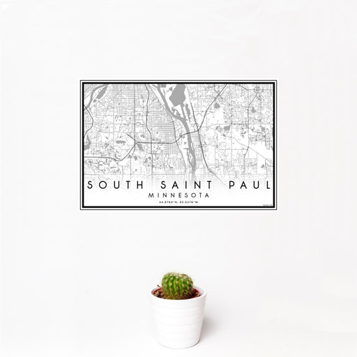 12x18 South Saint Paul Minnesota Map Print Landscape Orientation in Classic Style With Small Cactus Plant in White Planter