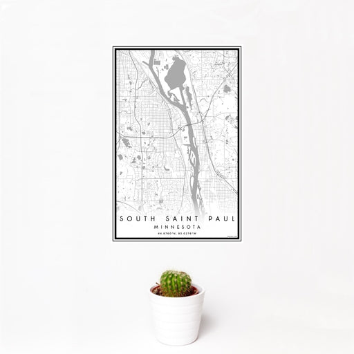 12x18 South Saint Paul Minnesota Map Print Portrait Orientation in Classic Style With Small Cactus Plant in White Planter
