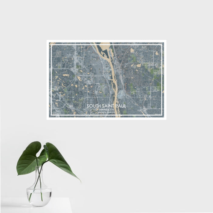 16x24 South Saint Paul Minnesota Map Print Landscape Orientation in Afternoon Style With Tropical Plant Leaves in Water