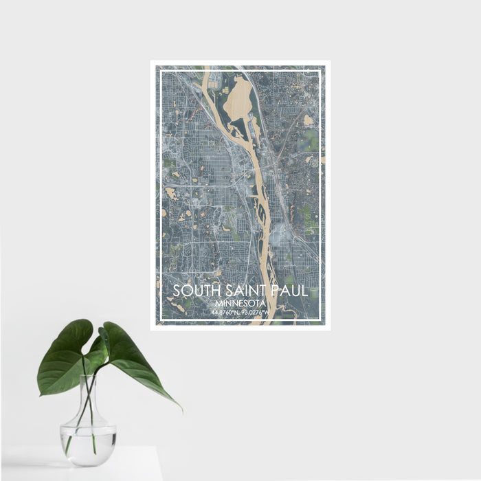 16x24 South Saint Paul Minnesota Map Print Portrait Orientation in Afternoon Style With Tropical Plant Leaves in Water