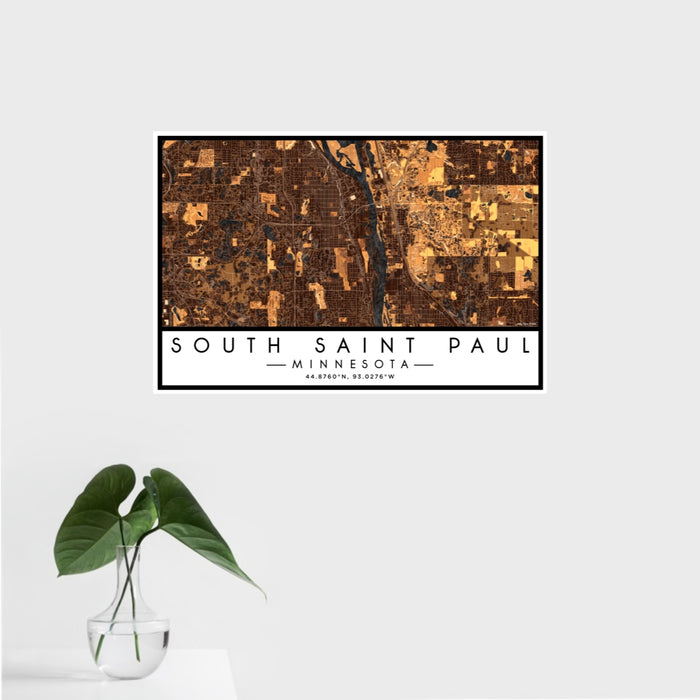 16x24 South Saint Paul Minnesota Map Print Landscape Orientation in Ember Style With Tropical Plant Leaves in Water