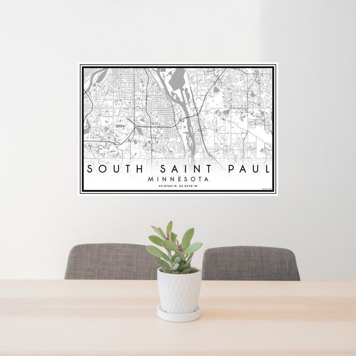 24x36 South Saint Paul Minnesota Map Print Lanscape Orientation in Classic Style Behind 2 Chairs Table and Potted Plant