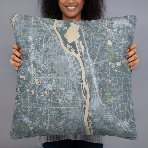 Person holding 22x22 Custom South Saint Paul Minnesota Map Throw Pillow in Afternoon
