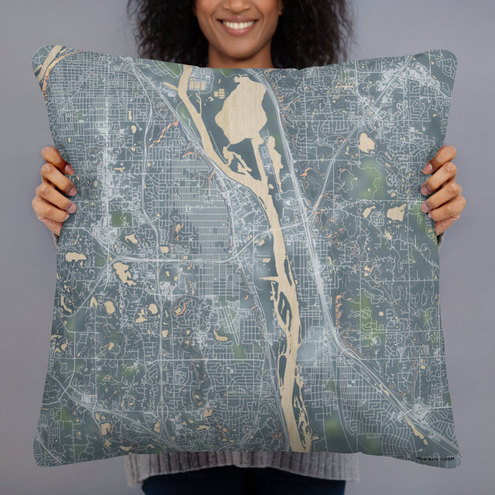 Person holding 22x22 Custom South Saint Paul Minnesota Map Throw Pillow in Afternoon