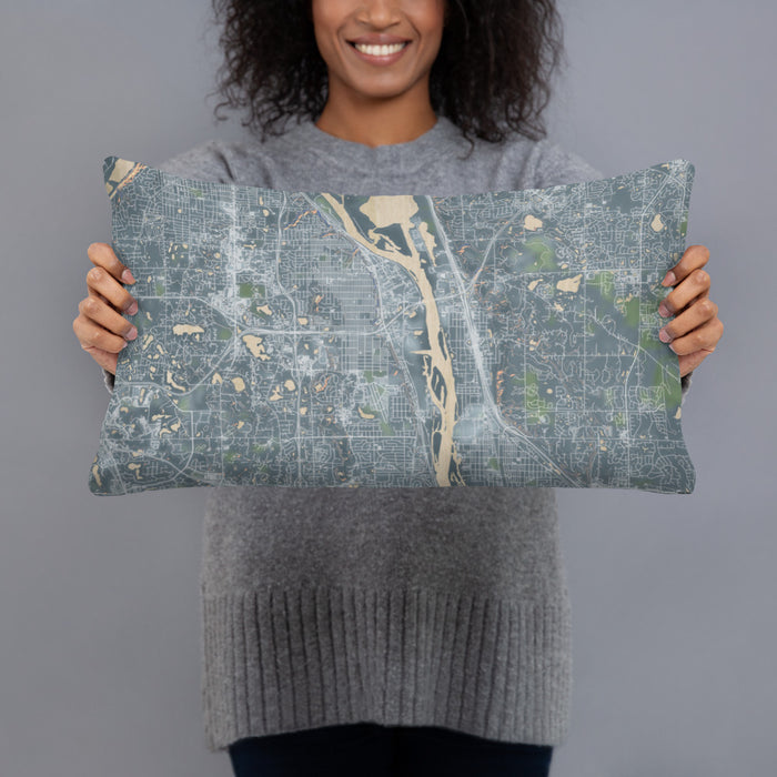 Person holding 20x12 Custom South Saint Paul Minnesota Map Throw Pillow in Afternoon