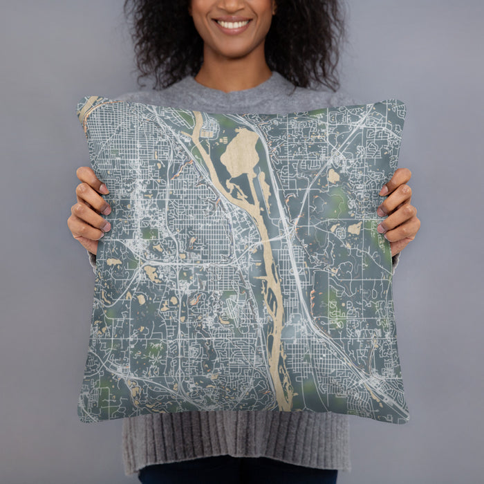 Person holding 18x18 Custom South Saint Paul Minnesota Map Throw Pillow in Afternoon