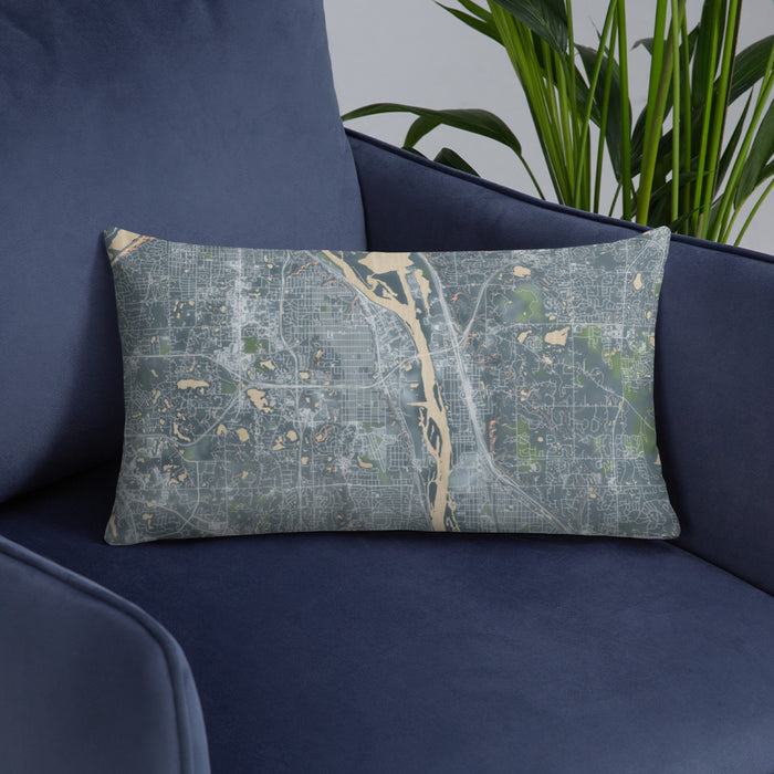 Custom South Saint Paul Minnesota Map Throw Pillow in Afternoon on Blue Colored Chair