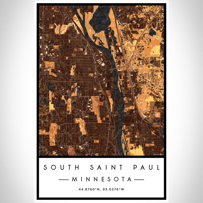 South Saint Paul Minnesota Map Print Portrait Orientation in Ember Style With Shaded Background