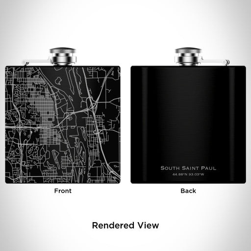 Rendered View of South Saint Paul Minnesota Map Engraving on 6oz Stainless Steel Flask in Black