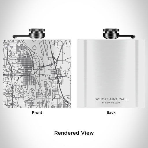 Rendered View of South Saint Paul Minnesota Map Engraving on 6oz Stainless Steel Flask in White