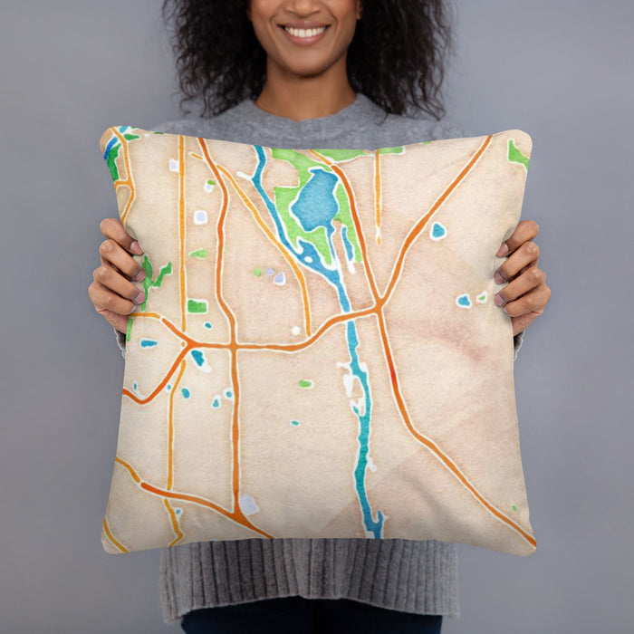 Person holding 18x18 Custom South Saint Paul Minnesota Map Throw Pillow in Watercolor
