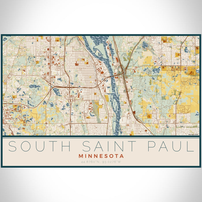 South Saint Paul Minnesota Map Print Landscape Orientation in Woodblock Style With Shaded Background