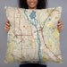 Person holding 22x22 Custom South Saint Paul Minnesota Map Throw Pillow in Woodblock