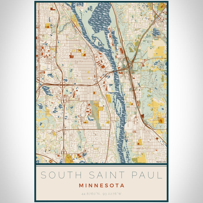 South Saint Paul Minnesota Map Print Portrait Orientation in Woodblock Style With Shaded Background