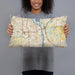Person holding 20x12 Custom South Saint Paul Minnesota Map Throw Pillow in Woodblock