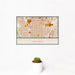 12x18 Southside Historic District Fort Worth Map Print Landscape Orientation in Woodblock Style With Small Cactus Plant in White Planter