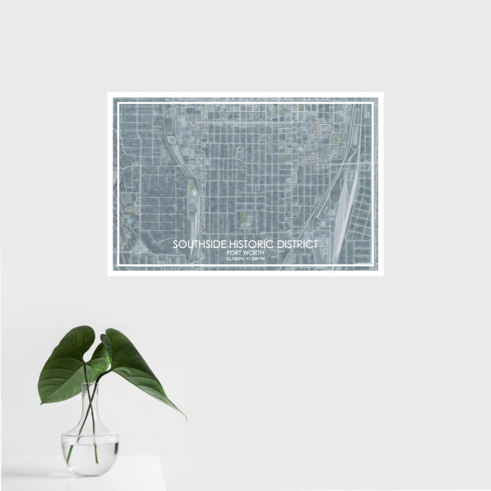 16x24 Southside Historic District Fort Worth Map Print Landscape Orientation in Afternoon Style With Tropical Plant Leaves in Water