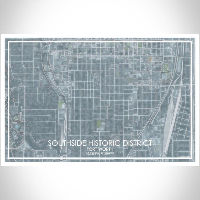 Southside Historic District Fort Worth Map Print Landscape Orientation in Afternoon Style With Shaded Background