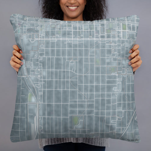 Person holding 22x22 Custom Southside Historic District Fort Worth Map Throw Pillow in Afternoon