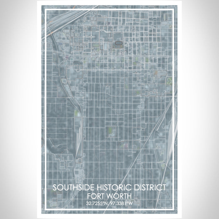 Southside Historic District Fort Worth Map Print Portrait Orientation in Afternoon Style With Shaded Background
