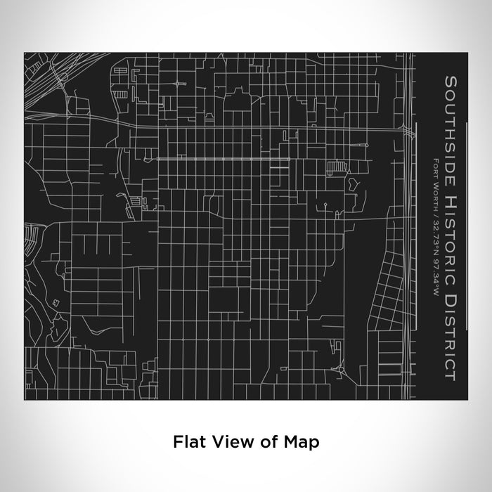 Rendered View of Southside Historic District Fort Worth Map Engraving on 20oz Stainless Steel Insulated Bottle with Bamboo Top in Black