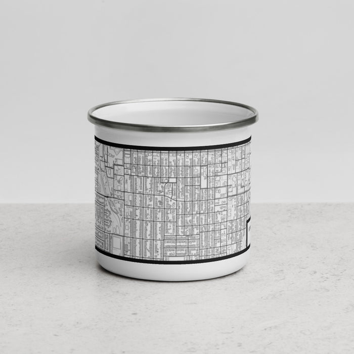 Front View Custom Southside Historic District Fort Worth Map Enamel Mug in Classic