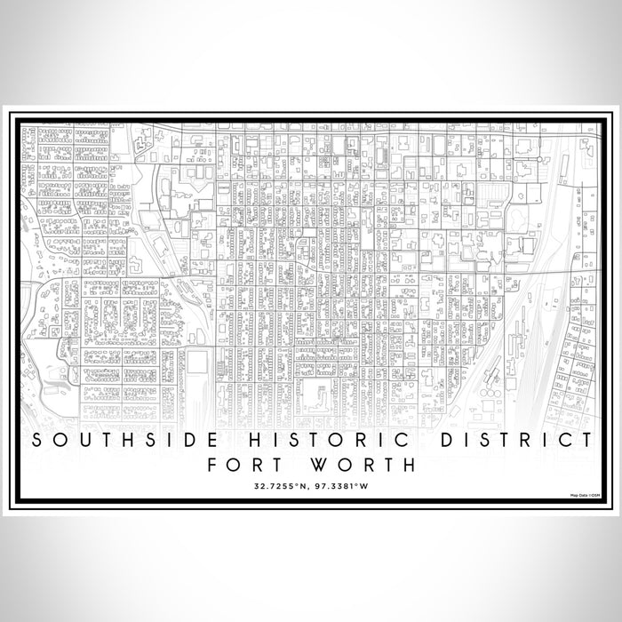 Southside Historic District Fort Worth Map Print Landscape Orientation in Classic Style With Shaded Background