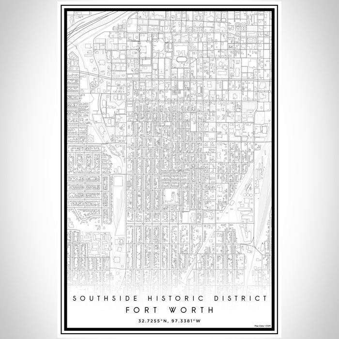 Southside Historic District Fort Worth Map Print Portrait Orientation in Classic Style With Shaded Background