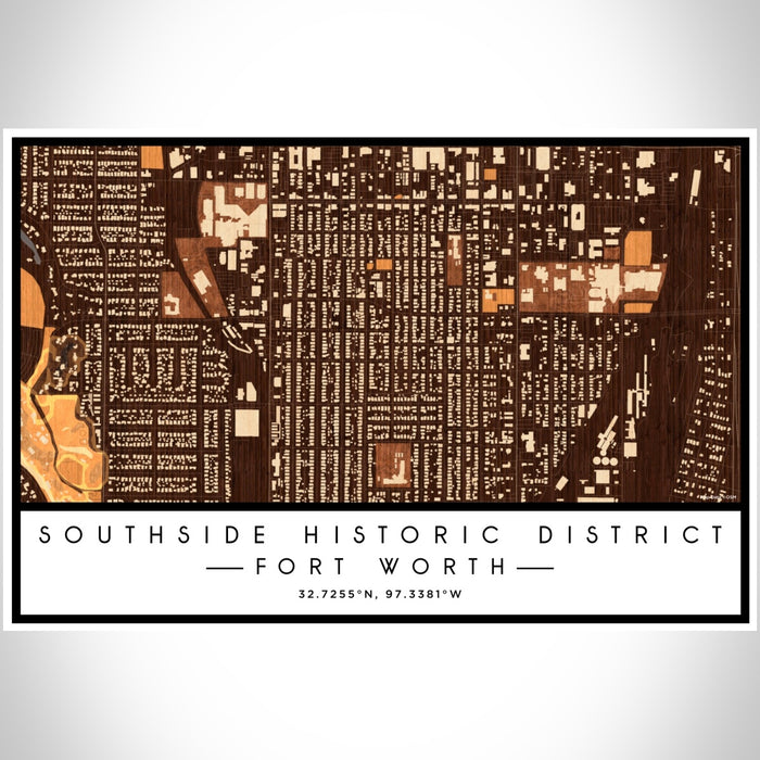 Southside Historic District Fort Worth Map Print Landscape Orientation in Ember Style With Shaded Background