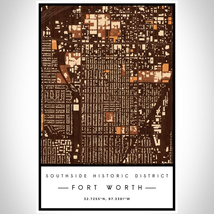 Southside Historic District Fort Worth Map Print Portrait Orientation in Ember Style With Shaded Background
