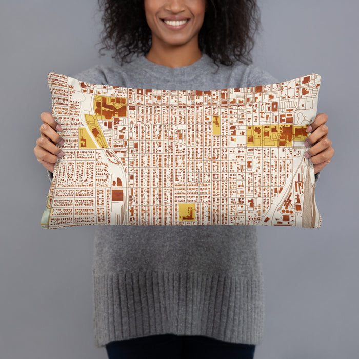 Person holding 20x12 Custom Southside Historic District Fort Worth Map Throw Pillow in Woodblock