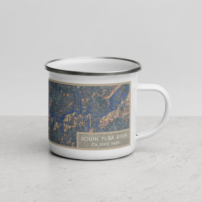 Right View Custom South Yuba River CA State Park Map Enamel Mug in Afternoon