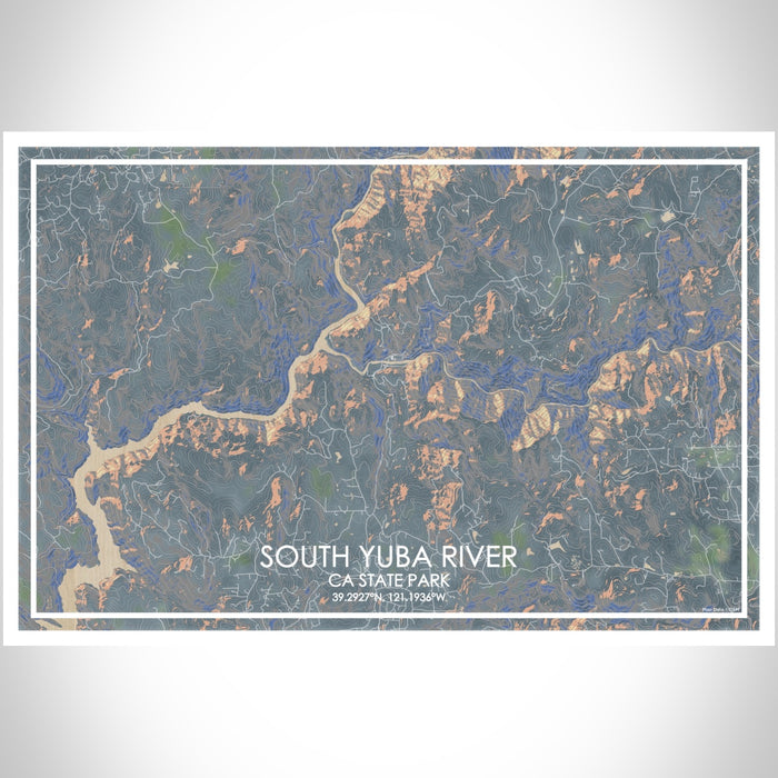 South Yuba River CA State Park Map Print Landscape Orientation in Afternoon Style With Shaded Background