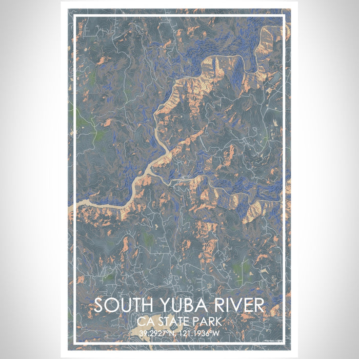 South Yuba River CA State Park Map Print Portrait Orientation in Afternoon Style With Shaded Background