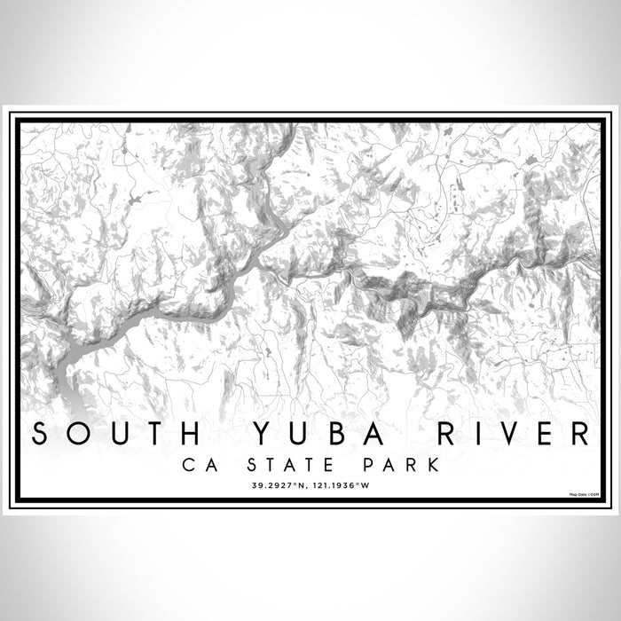 South Yuba River CA State Park Map Print Landscape Orientation in Classic Style With Shaded Background