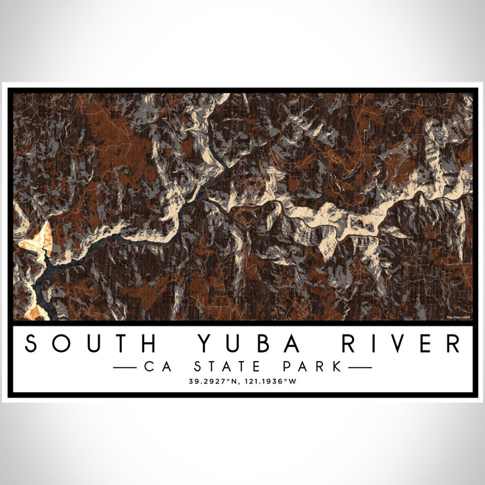 South Yuba River CA State Park Map Print Landscape Orientation in Ember Style With Shaded Background