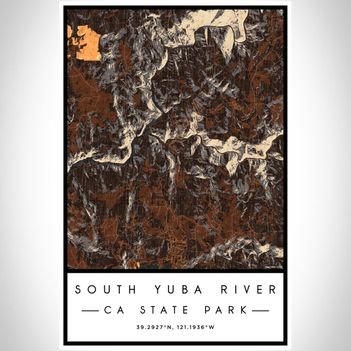 South Yuba River CA State Park Map Print Portrait Orientation in Ember Style With Shaded Background
